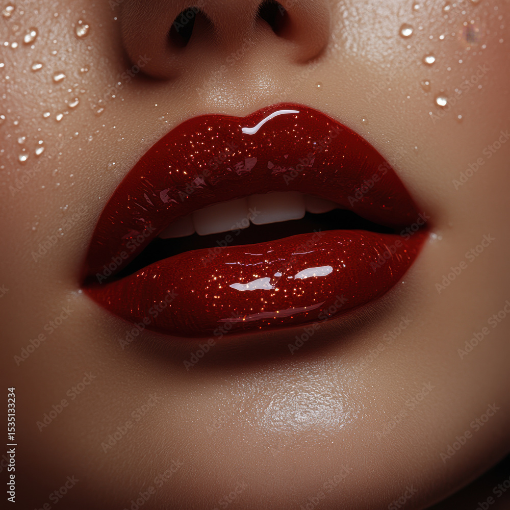 Obraz premium Woman's lips with water droplets.