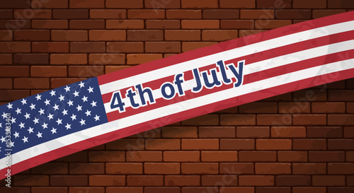 Patriotic 4th of July Banner Design American Flag on Brick Wall