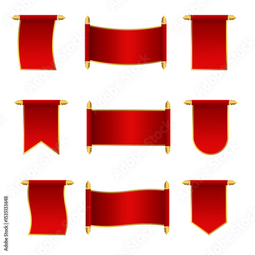 Collection of ornate scroll banners with gold accents premium quality vector illustration