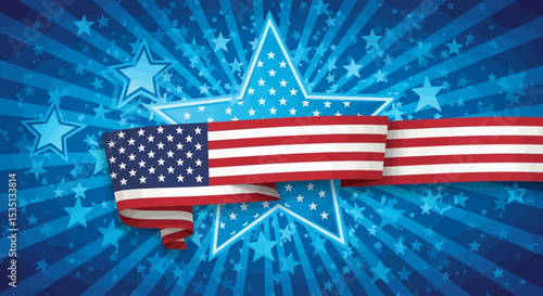 Patriotic American Flag Banner Design Stars and Stripes Background