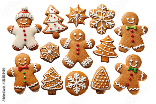 Festive gingerbread cookies isolated on a white background