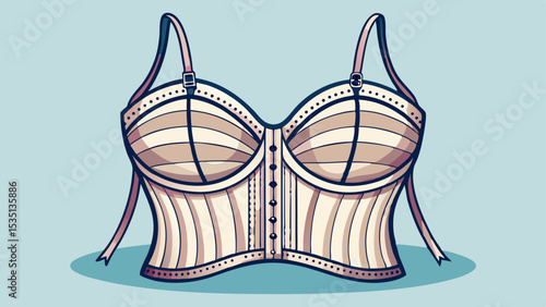 Stylish longline bra in soft white with extended band and boning, giving vintage elegance. Perfect centerpiece for detailed, structured vector lingerie illustrations.

