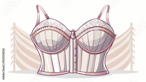 Stylish longline bra in soft white with extended band and boning, giving vintage elegance. Perfect centerpiece for detailed, structured vector lingerie illustrations.

