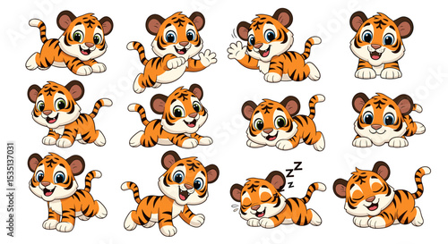 Cartoon tiger cubs poses collection