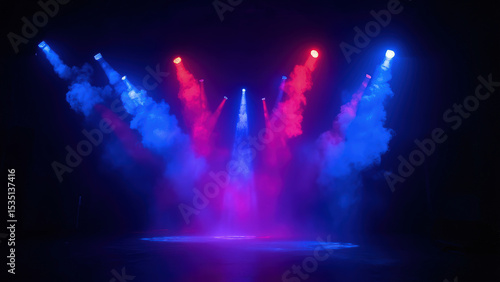 Dramatic stage lighting red blue smoke concert show