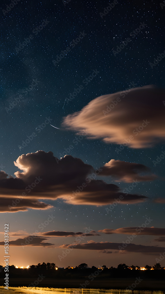 custom made wallpaper toronto digitalNight sky background with clouds, starry sky, night sky comet over a starry night cityscape, comet in the night sky over cityscape, sky clouds sunset, air, oxygen, sun and stars.