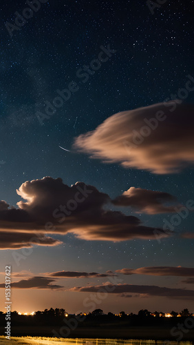 Wallpaper Mural Night sky background with clouds, starry sky, night sky comet over a starry night cityscape, comet in the night sky over cityscape, sky clouds sunset, air, oxygen, sun and stars. Torontodigital.ca