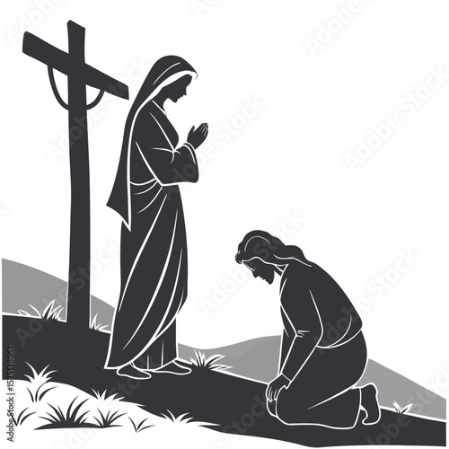 Mary Witnessing Suffering of Jesus Christ Son Of God