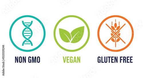 Icons for non gmo vegan and gluten free food labels
