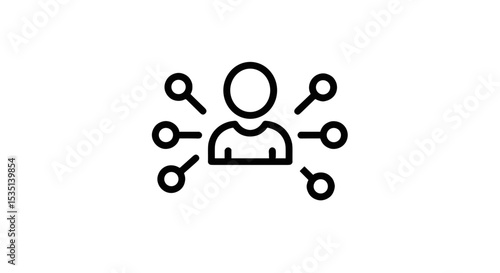 Line art illustration of a person connecting with multiple nodes  