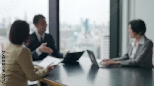 Wallpaper Mural business, conference, meeting, discussion, team, work, consultation, blur, out of focus, image, company, human resources, office, japanese, asian, businessperson, people, man, woman, conversation, bus Torontodigital.ca