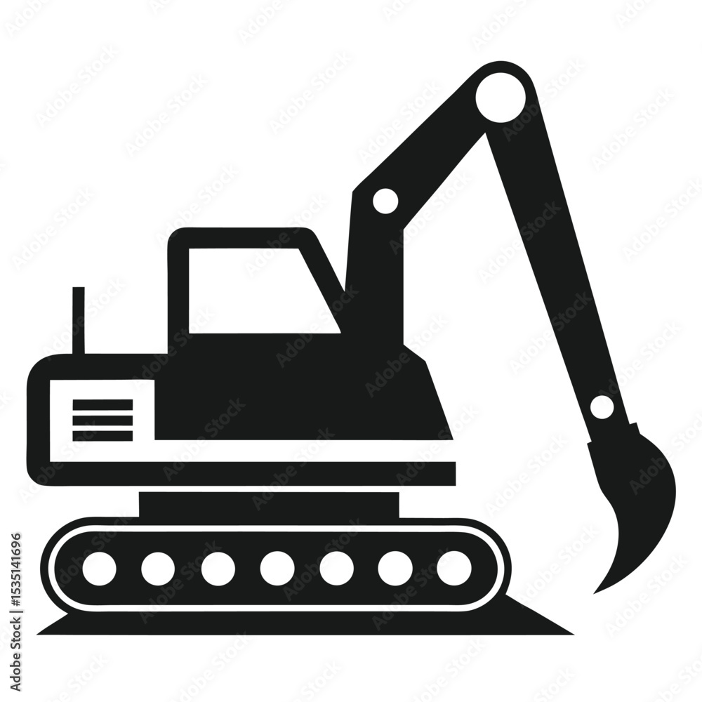 Black and white simple silhouette of a construction excavator machine in isolated vector Black and white simple silhouette of a construction excavator machine in isolated vector
