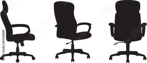 Three black silhouettes of office chairs