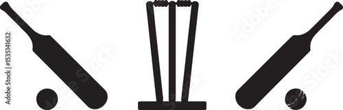 Cricket bats wicket and balls silhouette