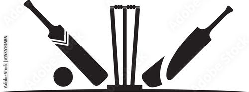 Cricket bats and wicket silhouette icon