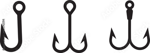 Fishing hooks set single double treble icons