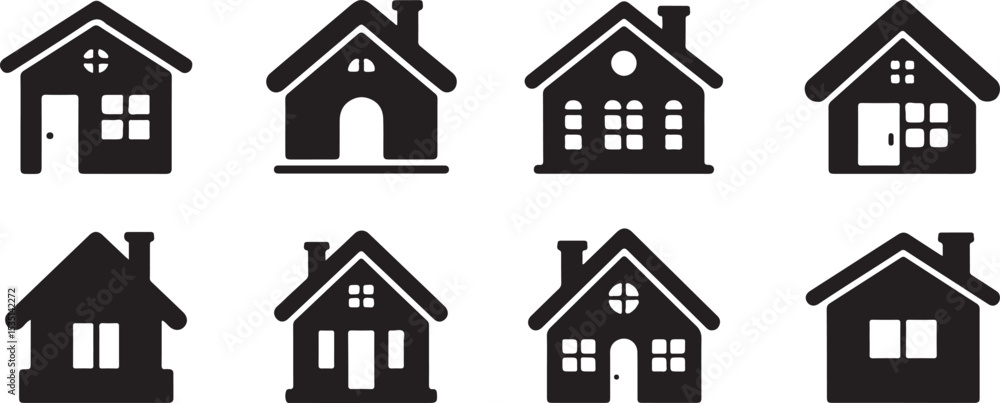 Fototapeta premium Set of eight simple black house icons