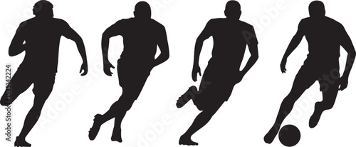 Four silhouettes of soccer players in action