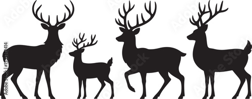 Silhouette deer family set buck doe and fawn