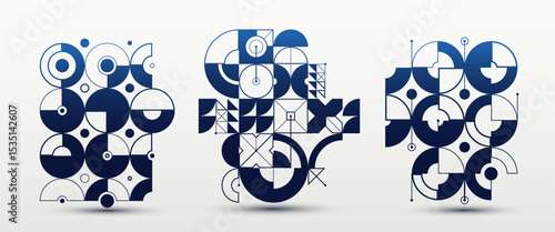 Abstract Bauhaus style graphic design set, vector background with geometric elements pattern, stylish modern geometry motif, wallpaper art collection.