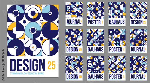 Bauhaus covers design, vector set geometric patterns abstract backgrounds collection, design templates for flyers, booklets and advertising, retro construct style graphics.