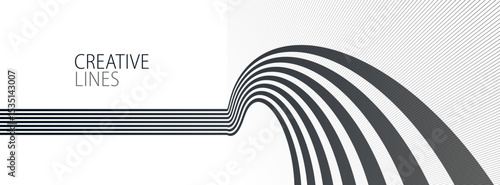 Future lines in 3D perspective vector abstract background, black and white linear composition, optical illusion op art.