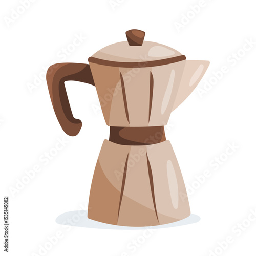 Brown geyser coffee maker in flat vector style. Suitable for menu design, coffee packaging, food blogs, product cards and coffee themed prints
