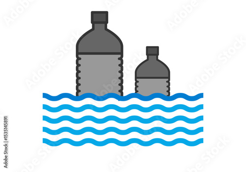 Botellas de plástico gris con trazo de olas representando contaminación plásticos