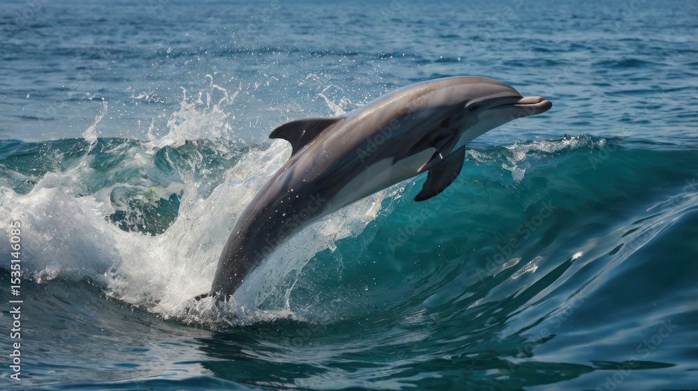 Fototapeta premium Dolphin leaping through ocean waves