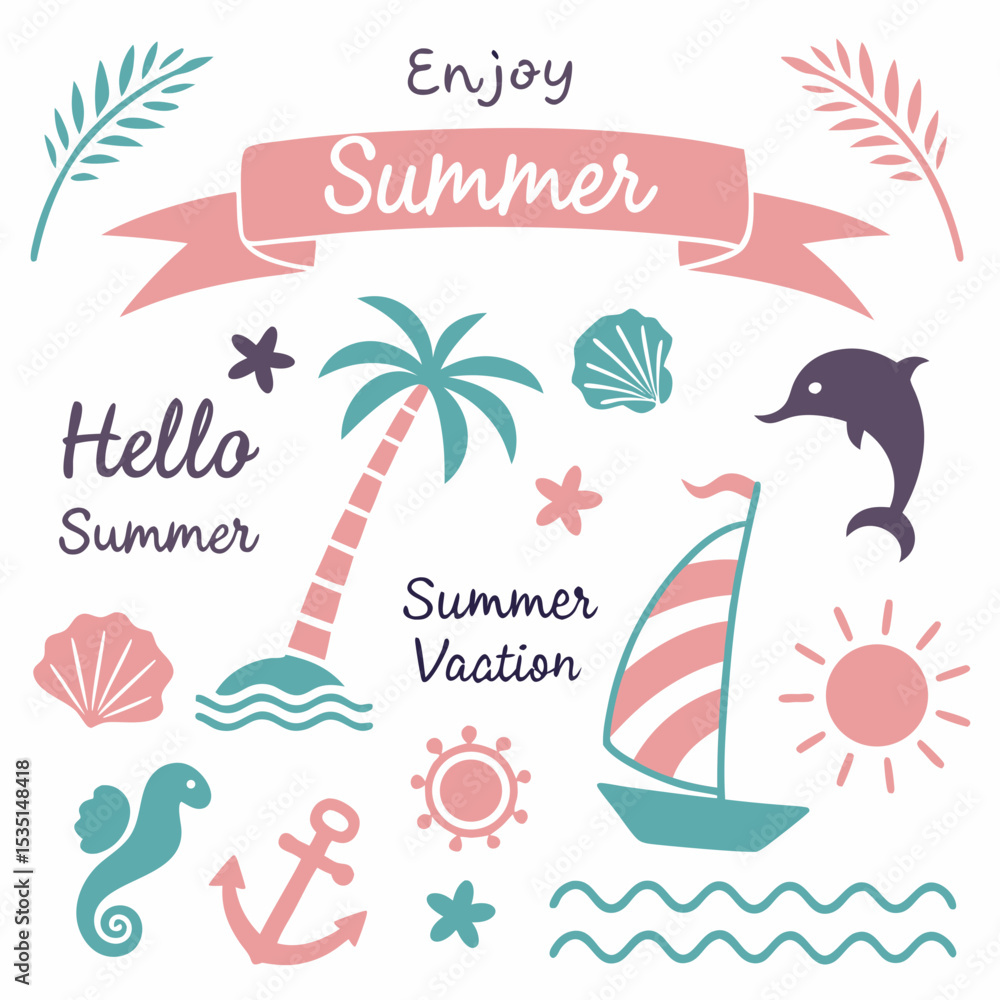 Naklejka premium summer beach icons set