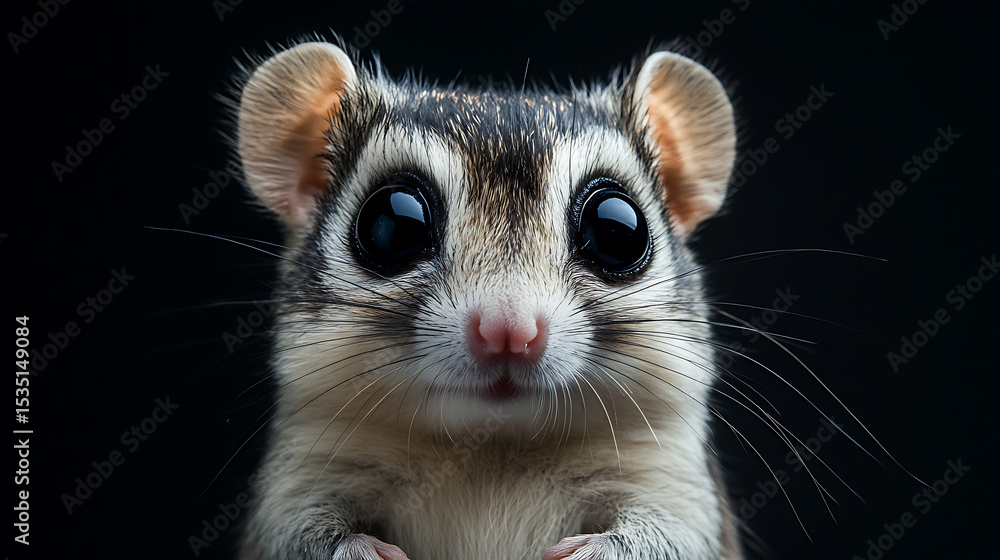 Obraz premium Close-up Portrait of a Sugar Glider with Expressive Eyes Against a Black Background