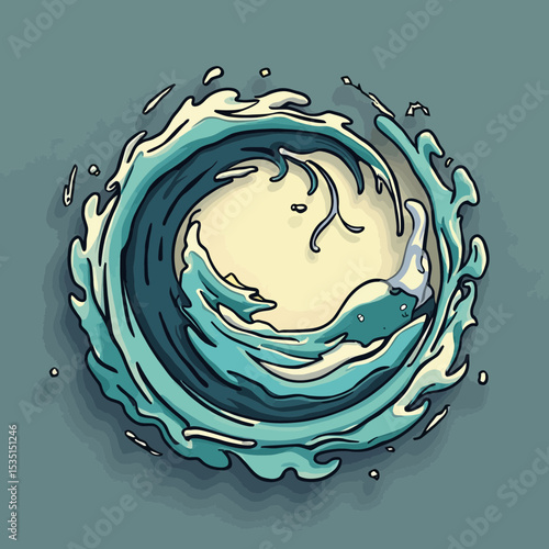 Whirlpool Ocean Wave Abstract Art Teal and Cream Swirl Design