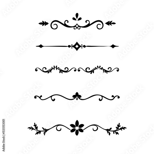 Text dividers. Vector typographic line divider set, retro book ornate bumpers, vintage text separators
