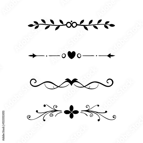 Text dividers. Vector typographic line divider set, retro book ornate bumpers, vintage text separators
