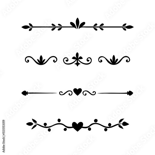 Text dividers. Vector typographic line divider set, retro book ornate bumpers, vintage text separators
