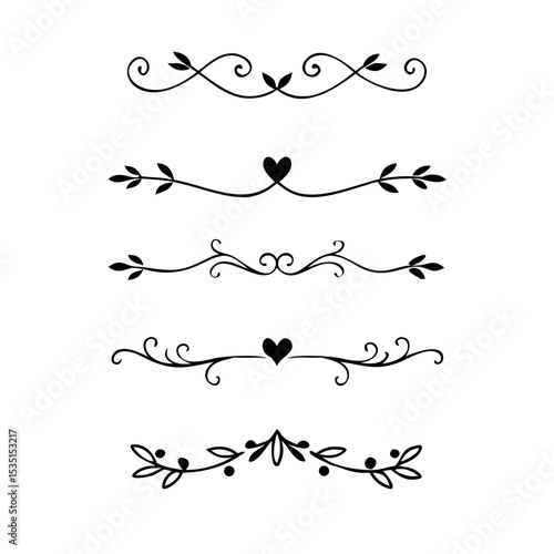 Text dividers. Vector typographic line divider set, retro book ornate bumpers, vintage text separators
