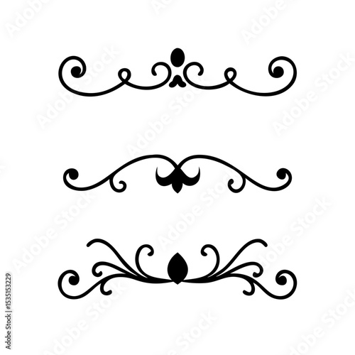 Text dividers. Vector typographic line divider set, retro book ornate bumpers, vintage text separators
