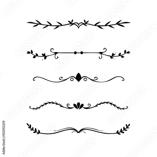 Text dividers. Vector typographic line divider set, retro book ornate bumpers, vintage text separators
