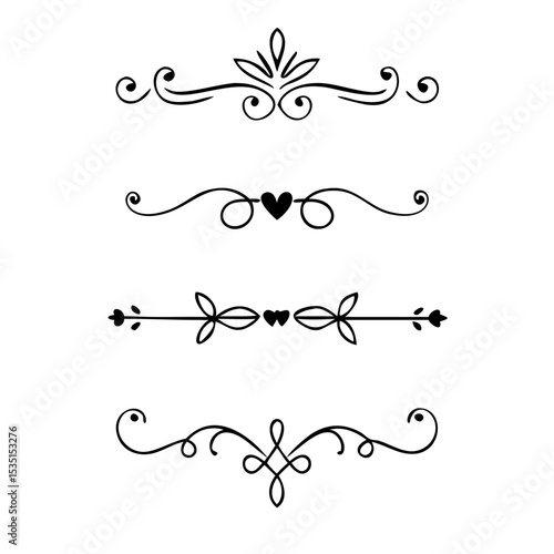 Text dividers. Vector typographic line divider set, retro book ornate bumpers, vintage text separators
