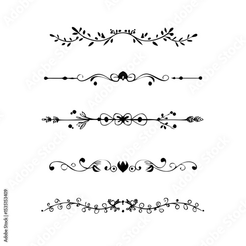 Text dividers. Vector typographic line divider set, retro book ornate bumpers, vintage text separators
