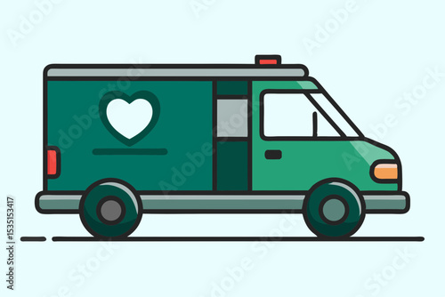 Green Medical Transport Van Illustration Flat Design Vector Graphic