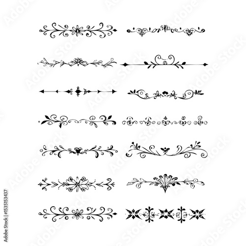 Text dividers. Vector typographic line divider set, retro book ornate bumpers, vintage text separators
