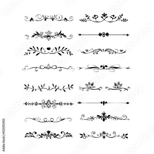 Text dividers. Vector typographic line divider set, retro book ornate bumpers, vintage text separators
