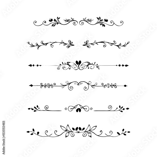 Text dividers. Vector typographic line divider set, retro book ornate bumpers, vintage text separators
