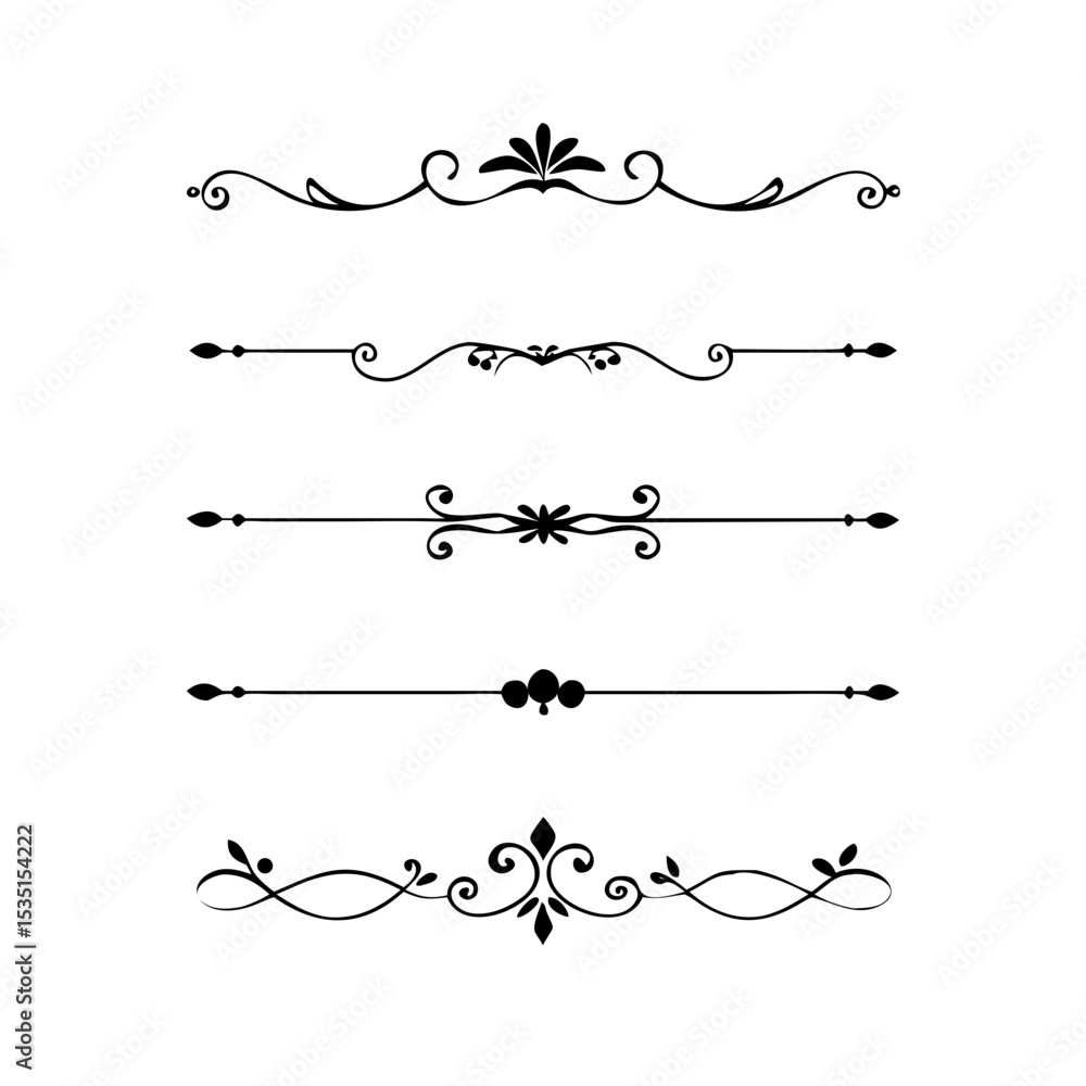 Classic line separators. Flourishes decorative dividers, book embellishment decoration ornaments, vintage vector text calligraphic boarders. text dividers doodle set. Wedding decorative elements.
Classic line separators. Flourishes decorative dividers, book embellishment decoration ornaments, vintage vector text calligraphic boarders. text dividers doodle set. Wedding decorative elements.