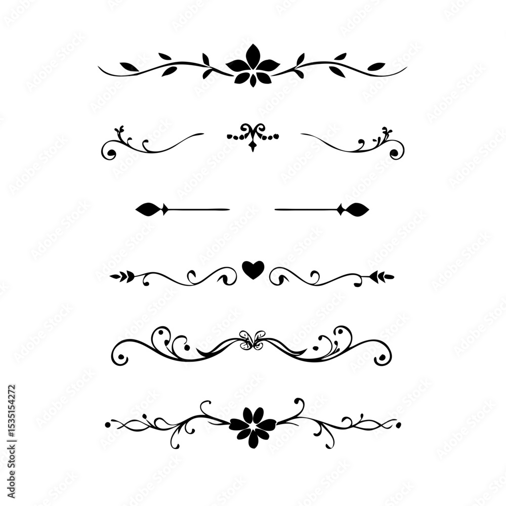 Classic line separators. Flourishes decorative dividers, book embellishment decoration ornaments, vintage vector text calligraphic boarders. text dividers doodle set. Wedding decorative elements.
Classic line separators. Flourishes decorative dividers, book embellishment decoration ornaments, vintage vector text calligraphic boarders. text dividers doodle set. Wedding decorative elements.
