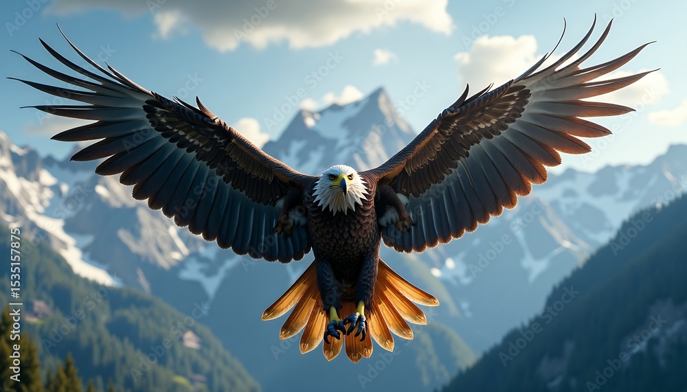 Obraz premium Eagle in Flight Over Mountain Landscape