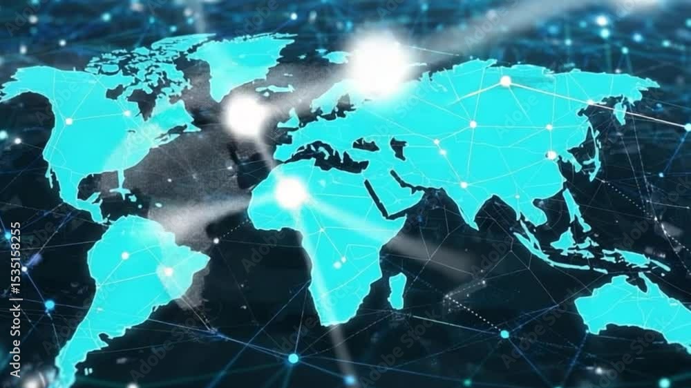 Global Network Connection Animated World Map Futuristic Technology ...