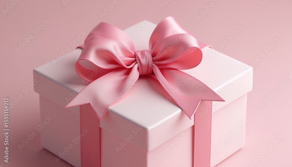 Pink Gift Box with Ribbon on Pink Background Pink Gift Box with Ribbon on Pink Background