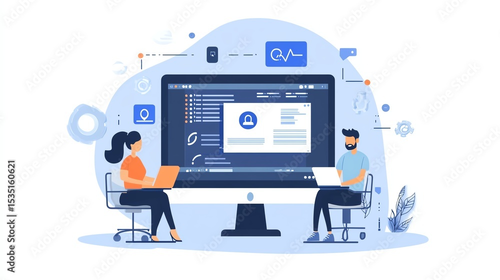 API Application Programming Interface. IT specialist integrating business systems at workplace. API Application Programming Interface. IT specialist integrating business systems at workplace.